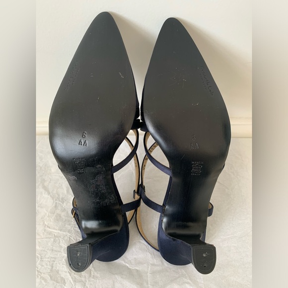 Vintage Kenneth Cole satin heels in navy, size 8AA (narrow), never worn. - Picture 6 of 8
